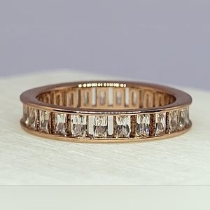 925 Sterling Silver Rose Tone Eternity Band Cubic Zirconia Size 5